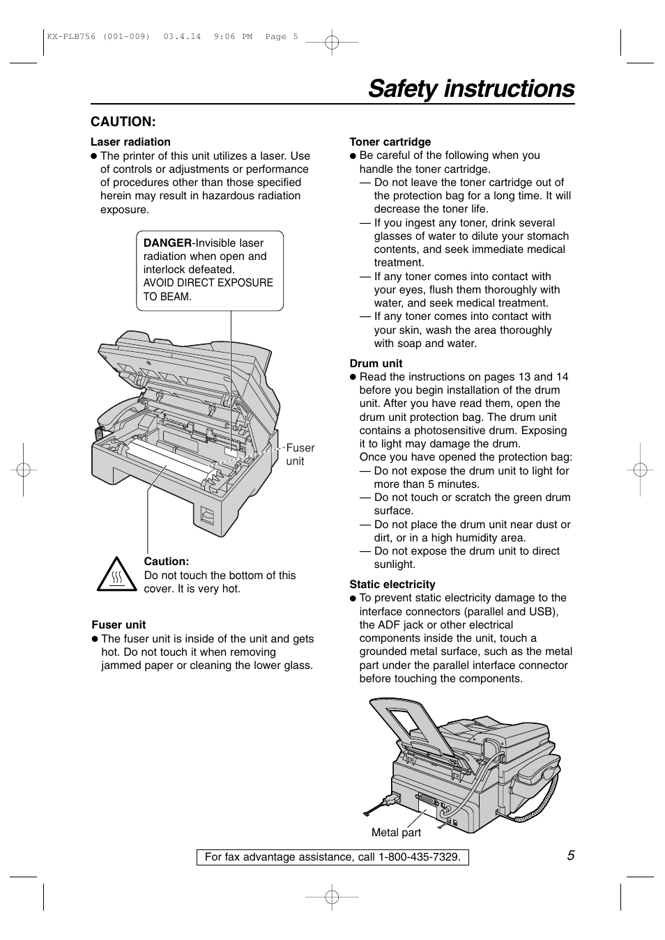 Safety instructions | Panasonic KX-FLB756 User Manual | Page 5 / 92