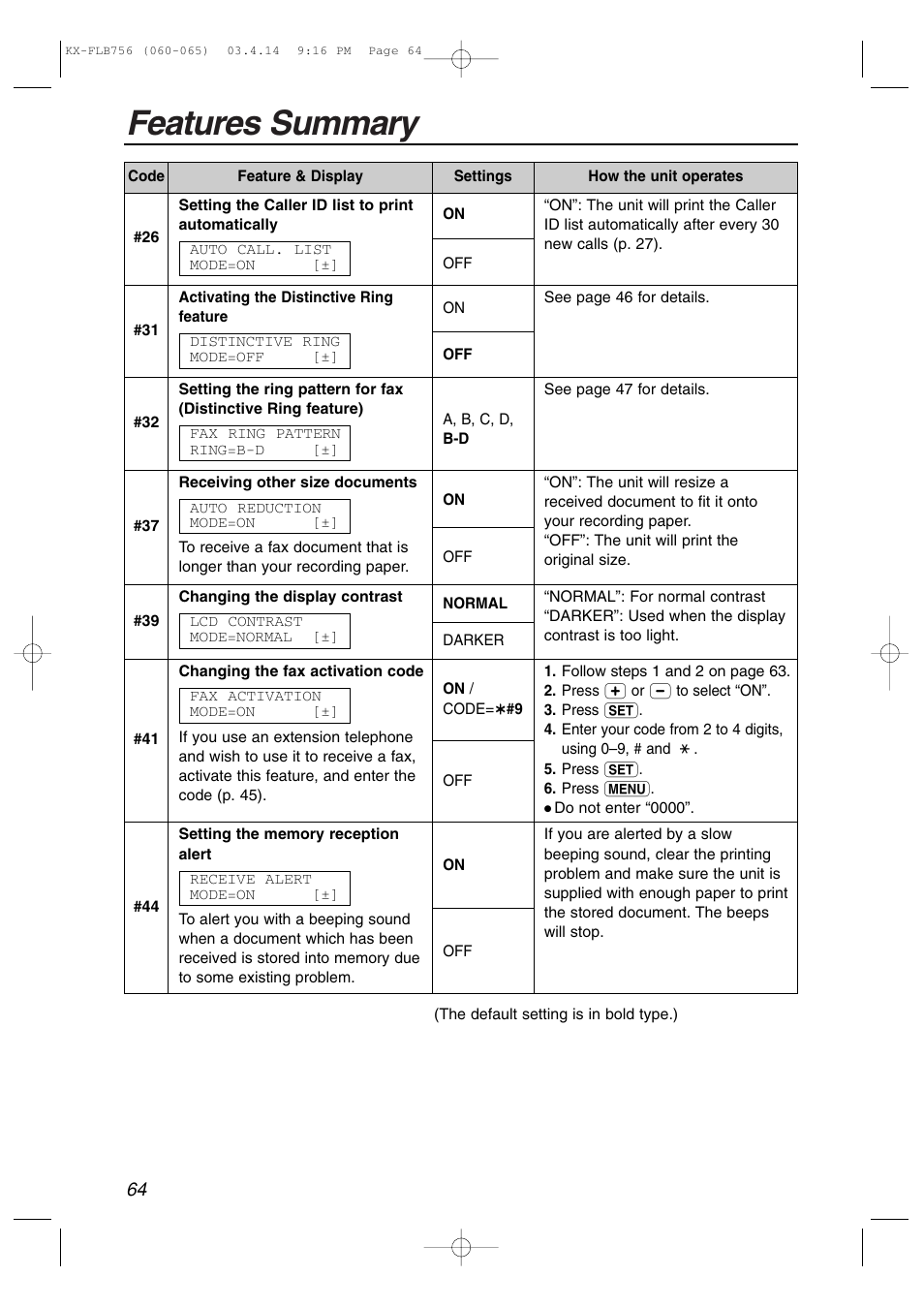 Features summary | Panasonic KX-FLB756 User Manual | Page 64 / 92