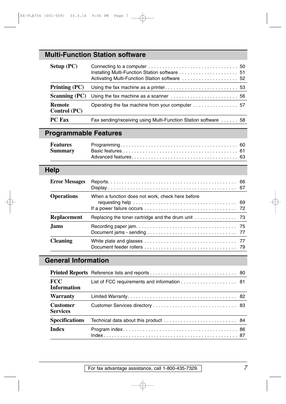 General information, Multi-function station software help, Programmable features | Panasonic KX-FLB756 User Manual | Page 7 / 92