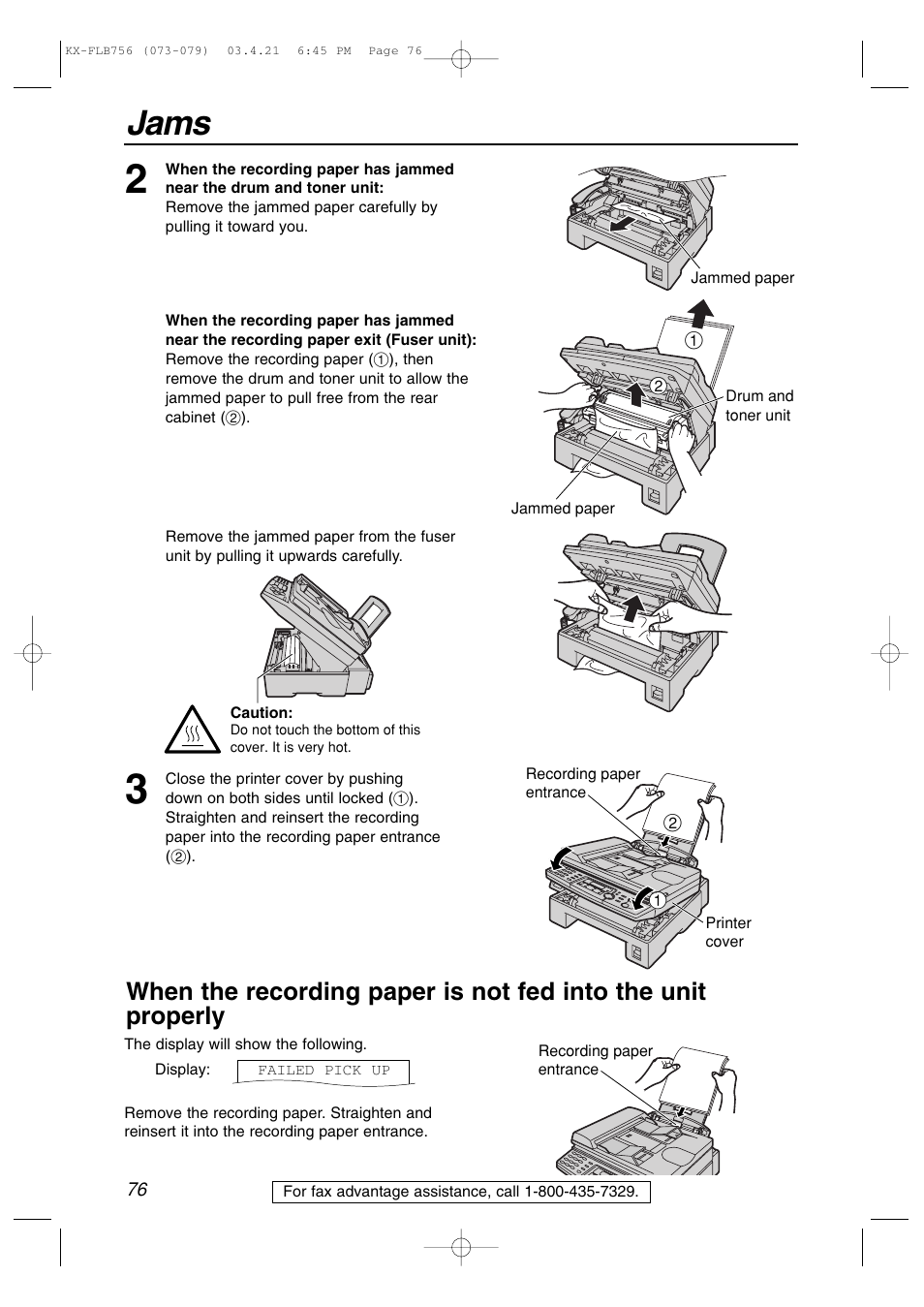 Jams | Panasonic KX-FLB756 User Manual | Page 76 / 92