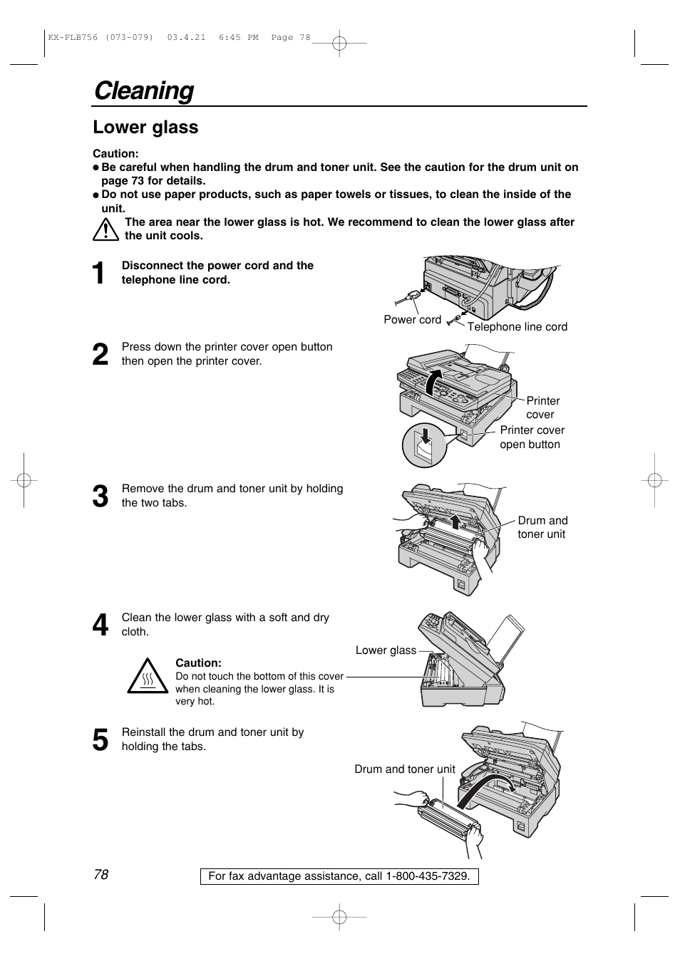 Cleaning, Lower glass | Panasonic KX-FLB756 User Manual | Page 78 / 92