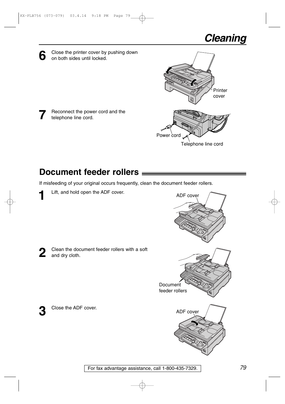 Cleaning, Document feeder rollers | Panasonic KX-FLB756 User Manual | Page 79 / 92