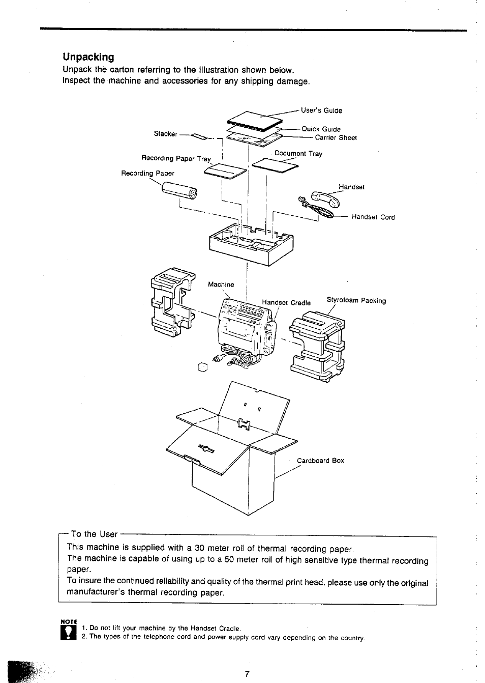 Unpacking | Panasonic Panafax UF-127M User Manual | Page 10 / 80