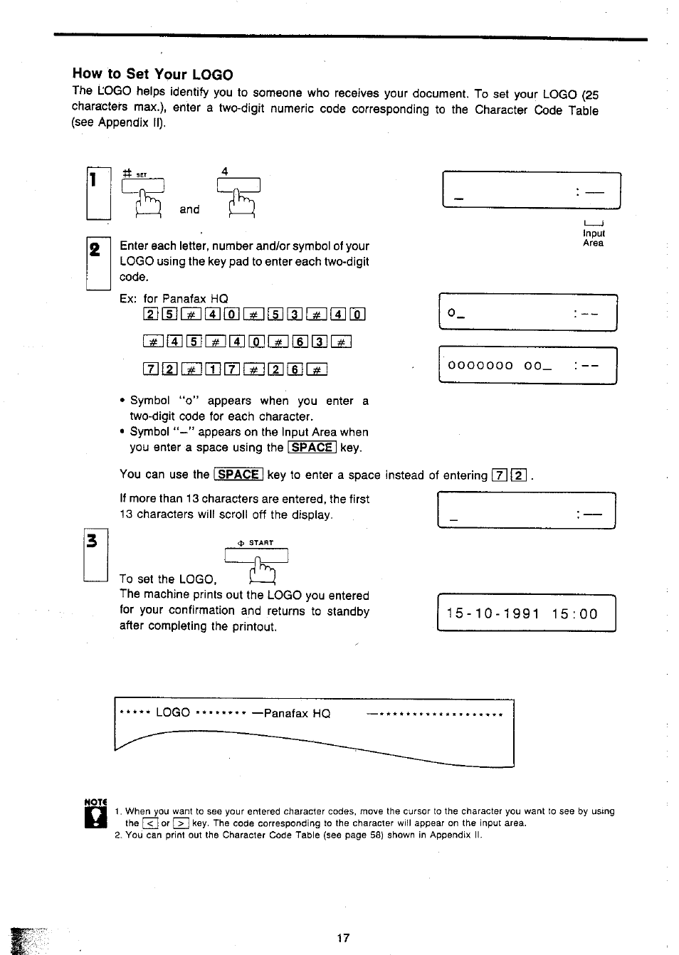 How to set your logo | Panasonic Panafax UF-127M User Manual | Page 20 / 80