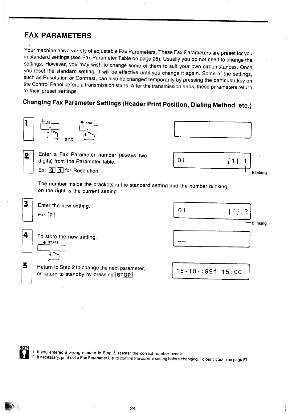 Fax parameters | Panasonic Panafax UF-127M User Manual | Page 27 / 80