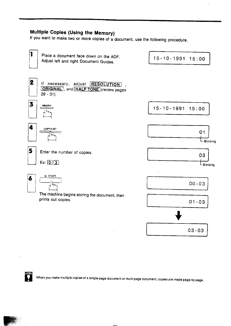 Multiple copies (using the memory), J ex; mm | Panasonic Panafax UF-127M User Manual | Page 40 / 80