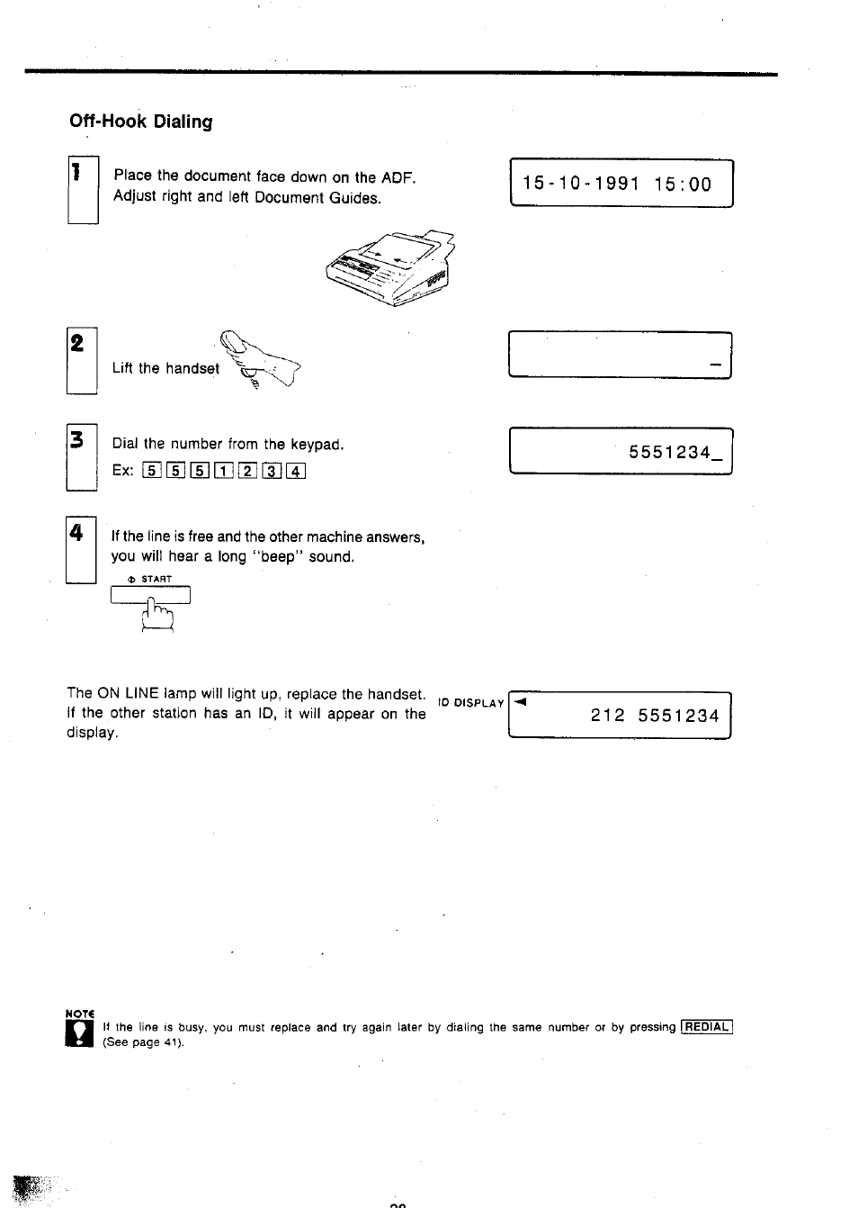 Off-hook dialing | Panasonic Panafax UF-127M User Manual | Page 43 / 80