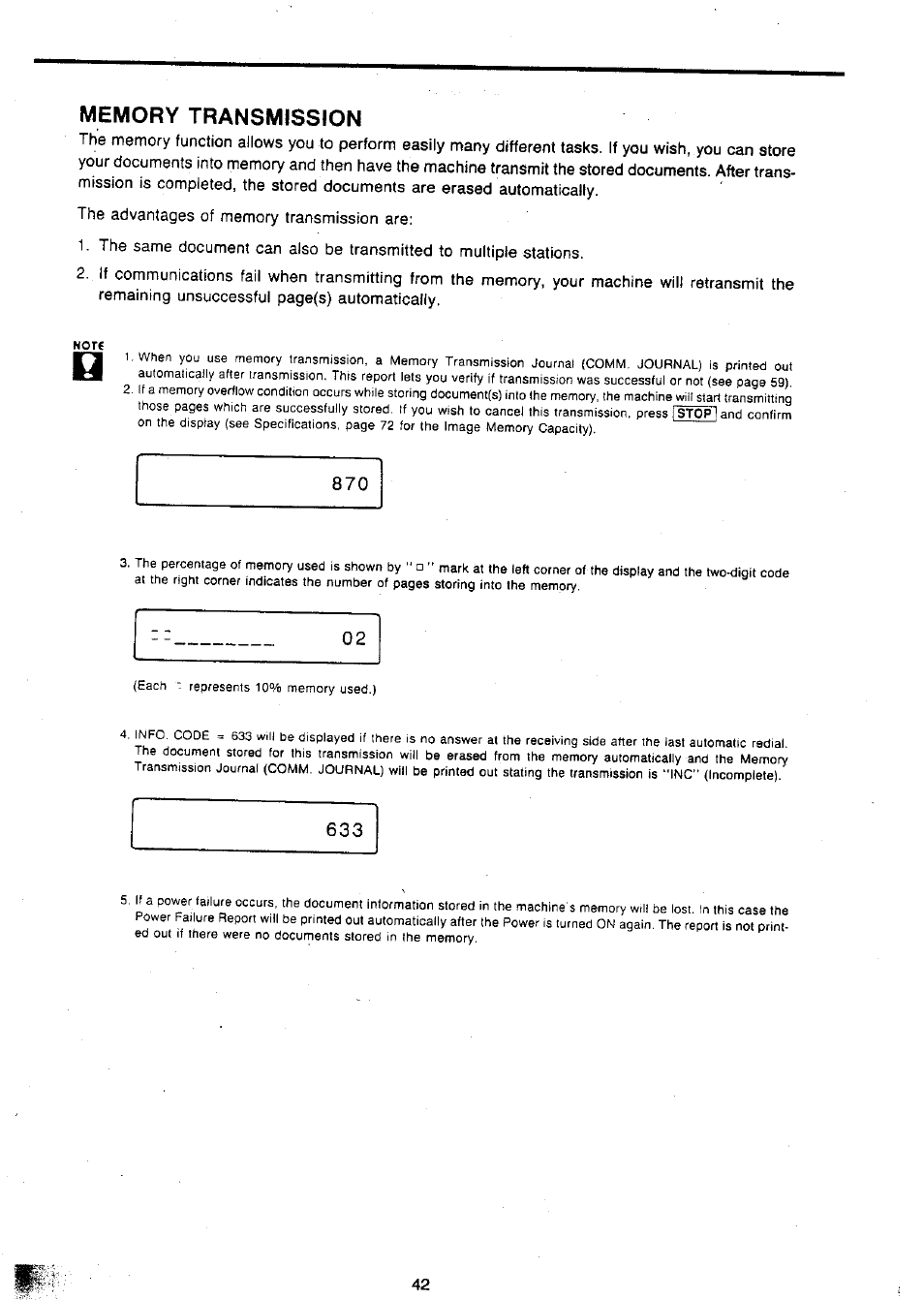 The advantages of memory transmission are | Panasonic Panafax UF-127M User Manual | Page 47 / 80