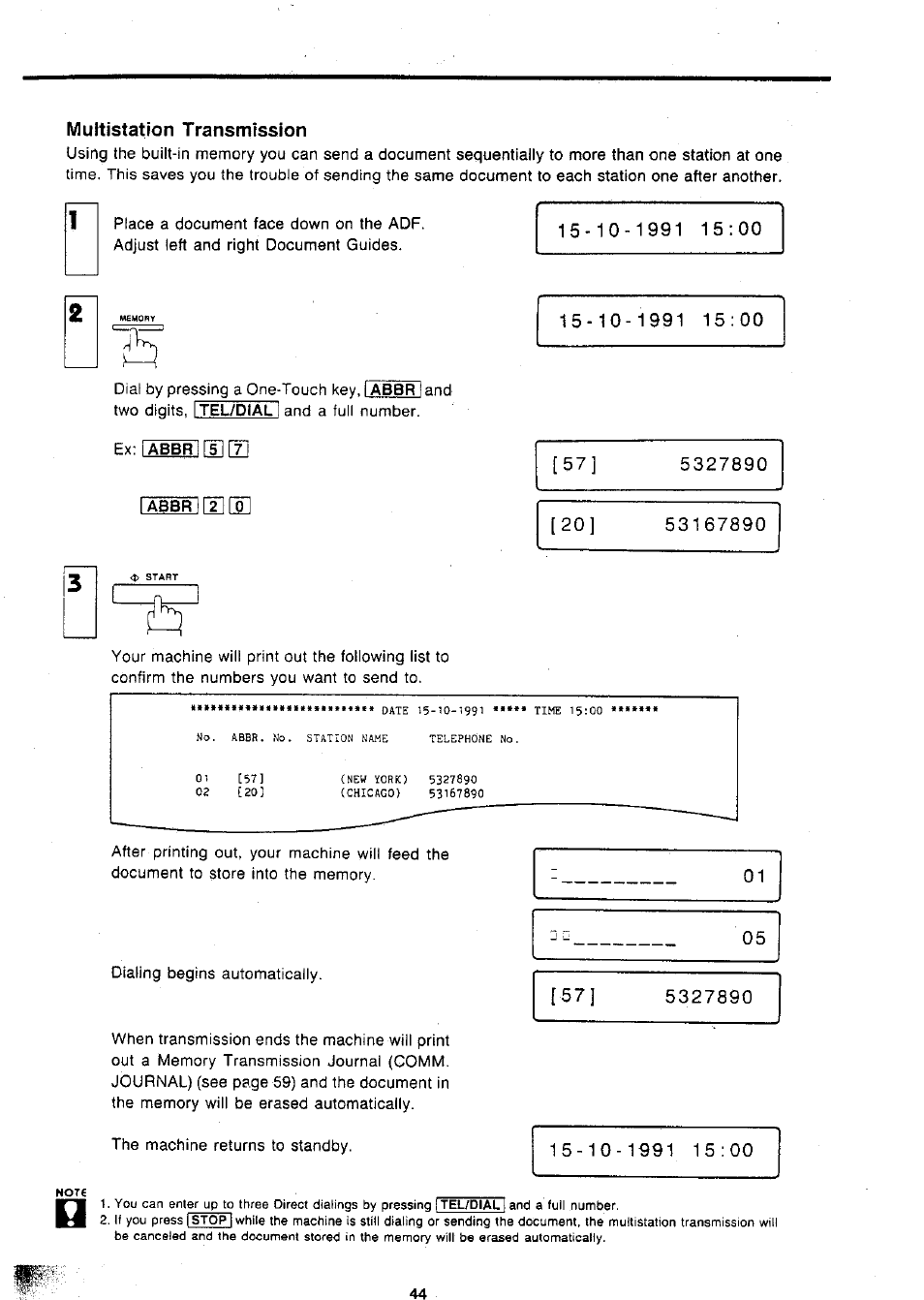 Multistation transmission, Fabb^ [tirol | Panasonic Panafax UF-127M User Manual | Page 49 / 80