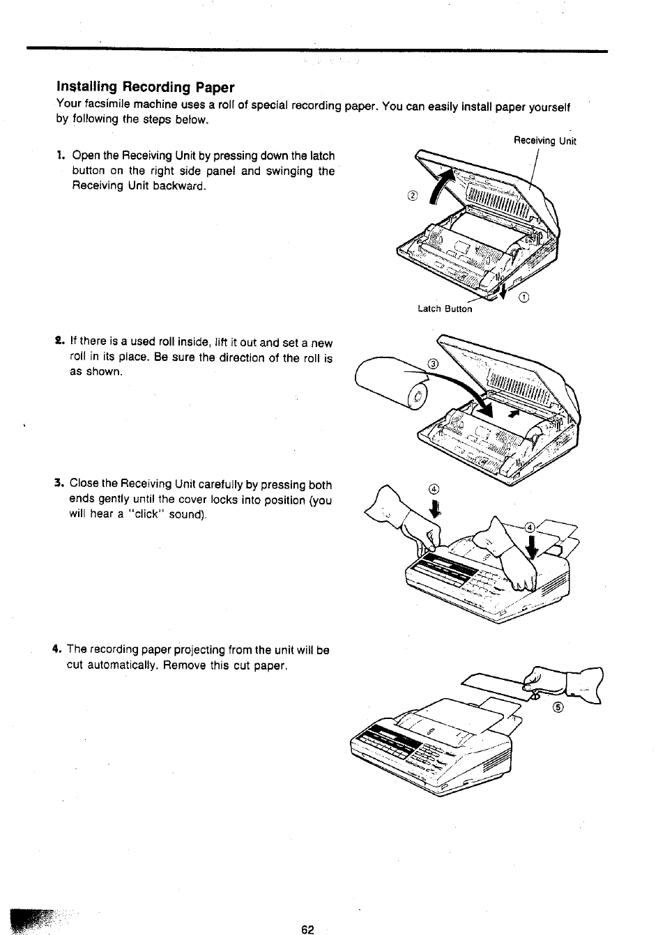 Installing recording paper | Panasonic Panafax UF-127M User Manual | Page 67 / 80