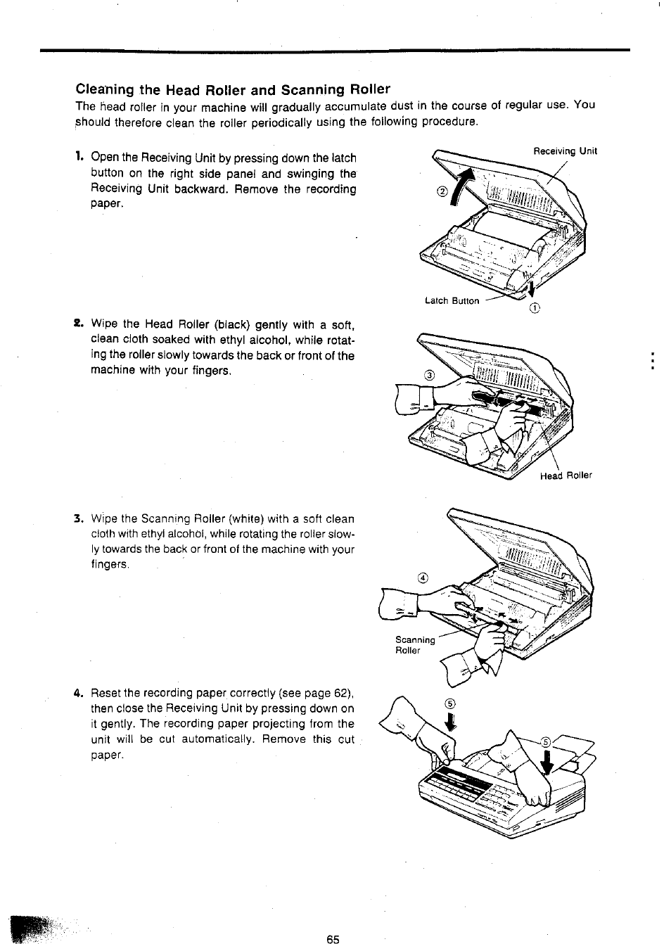 Cleaning the head roller and scanning roller | Panasonic Panafax UF-127M User Manual | Page 70 / 80