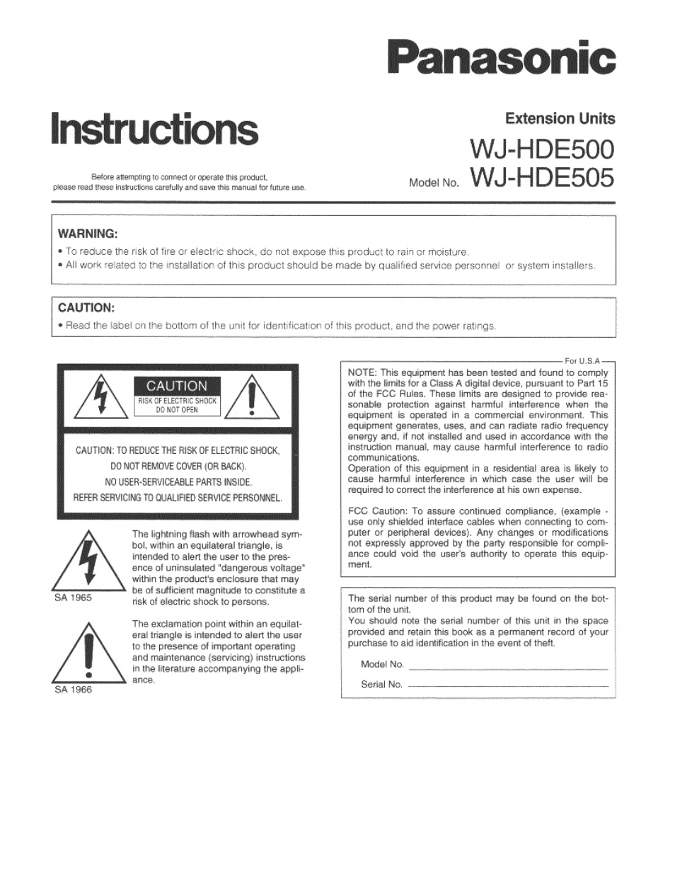 Panasonic WJ-HDE500 User Manual | 8 pages