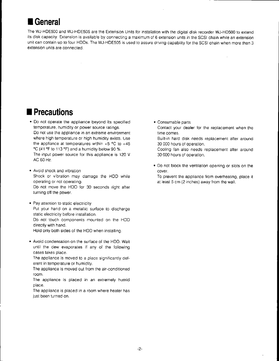 General, Precautions | Panasonic WJ-HDE500 User Manual | Page 2 / 8