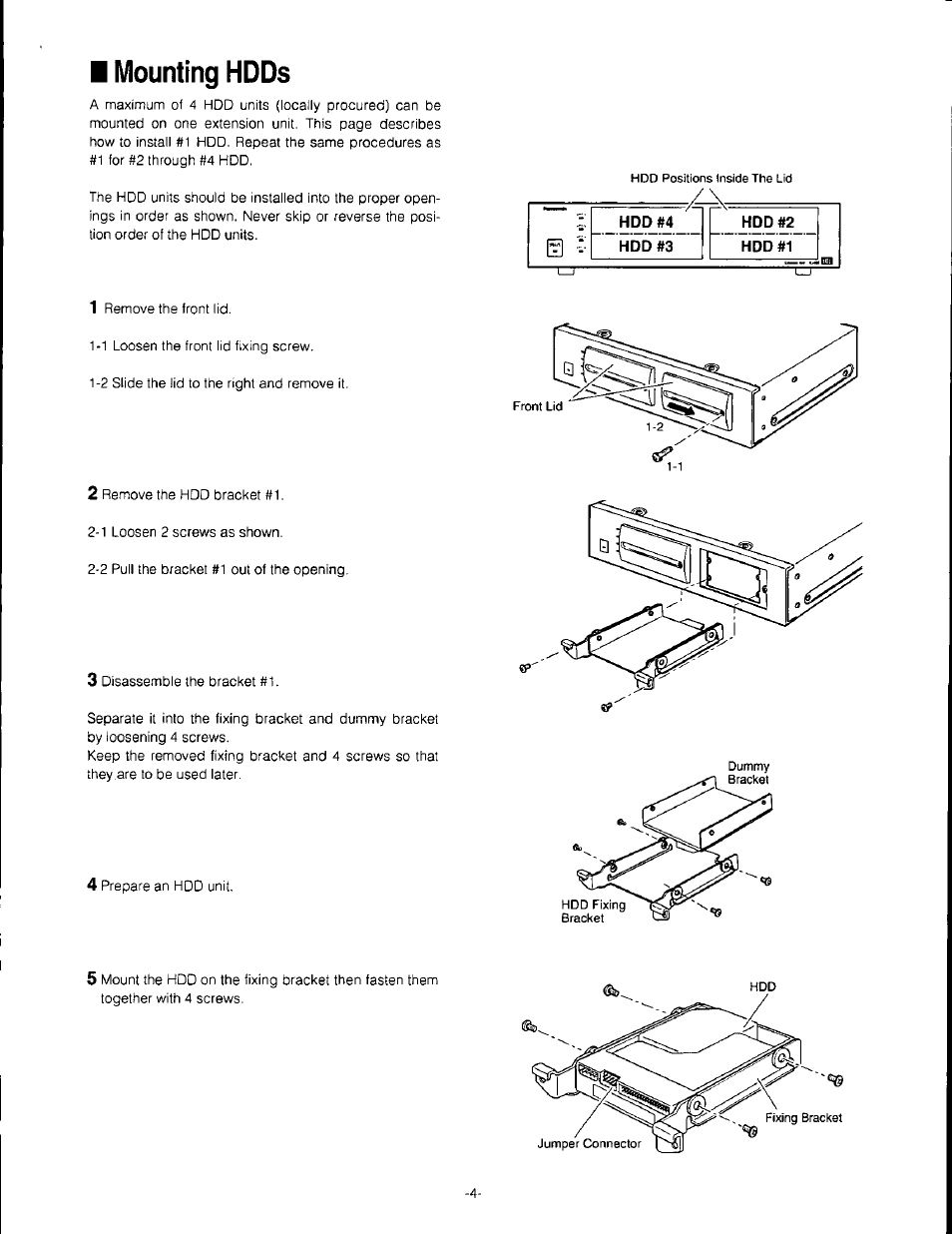 Mounting hdds, Hdi^#4 hdd #3, Hdd #2 hdd#1 | Panasonic WJ-HDE500 User Manual | Page 4 / 8