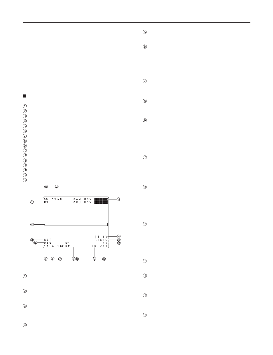Status displays on viewfinder screen | Panasonic AK-HC3500P User Manual | Page 22 / 44