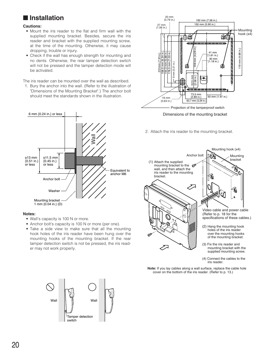 Installation, Wa ll | Panasonic BM-ET330 User Manual | Page 20 / 37