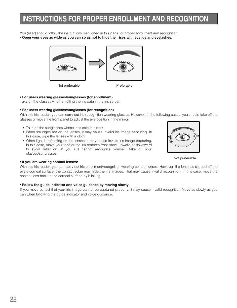 Instructions for proper enrollment and recognition | Panasonic BM-ET330 User Manual | Page 22 / 37