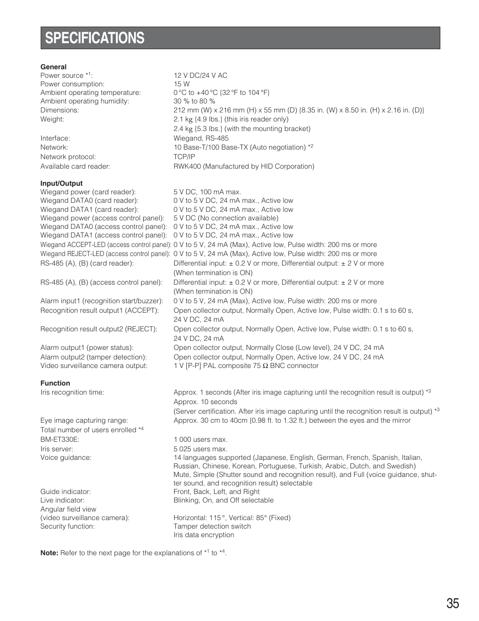 Specifications | Panasonic BM-ET330 User Manual | Page 35 / 37