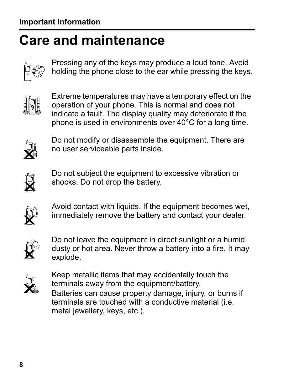 Care and maintenance | Panasonic A210 User Manual | Page 11 / 114