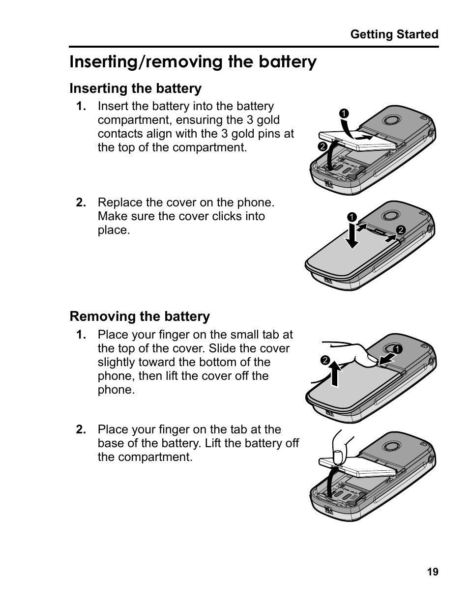 Inserting/removing the battery | Panasonic A210 User Manual | Page 22 / 114