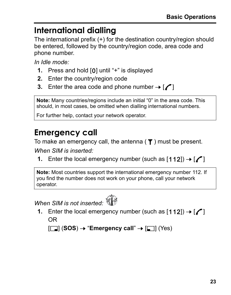 International dialling, Emergency call | Panasonic A210 User Manual | Page 26 / 114