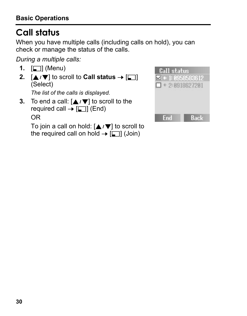 Call status | Panasonic A210 User Manual | Page 33 / 114