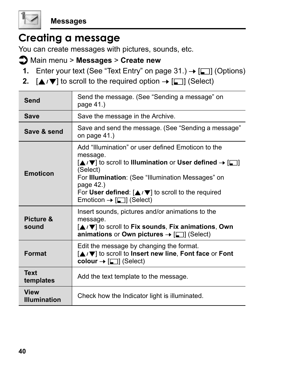 Creating a message | Panasonic A210 User Manual | Page 43 / 114