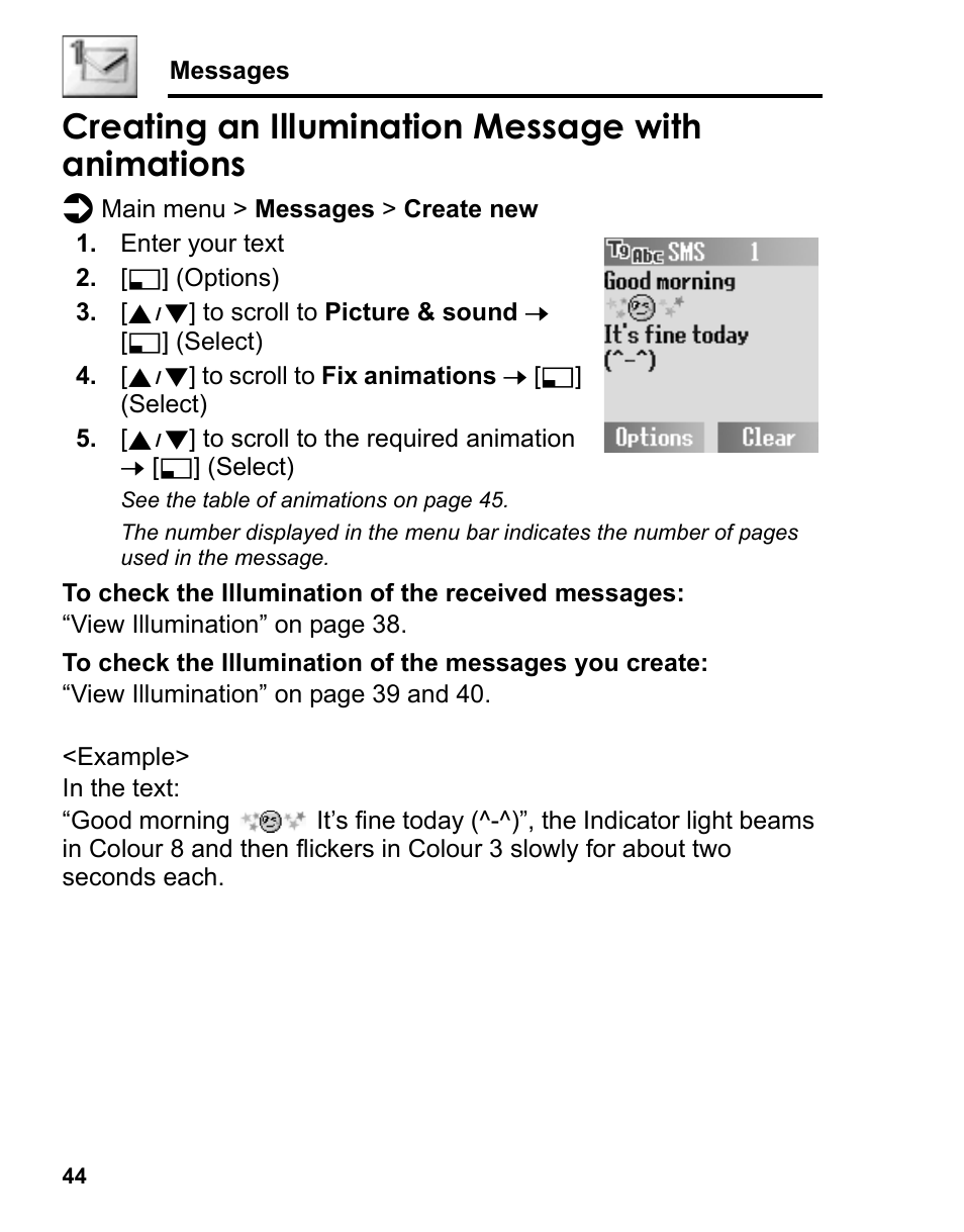 Creating an illumination message with animations | Panasonic A210 User Manual | Page 47 / 114