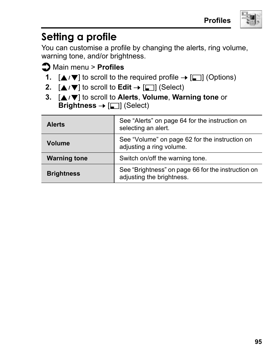 Setting a profile | Panasonic A210 User Manual | Page 98 / 114