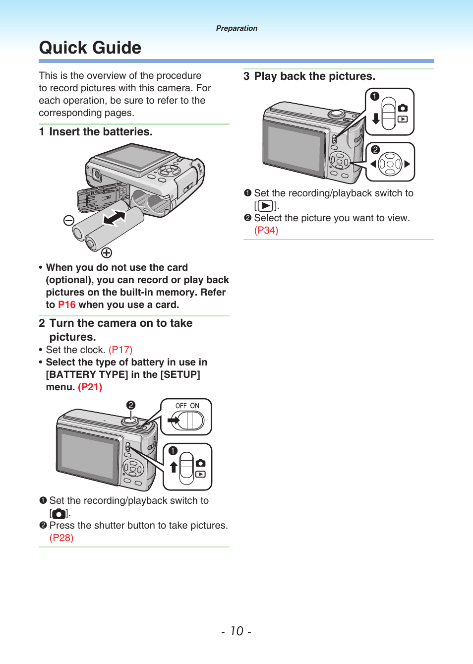 Quick guide | Panasonic DMC-LS80 User Manual | Page 10 / 113