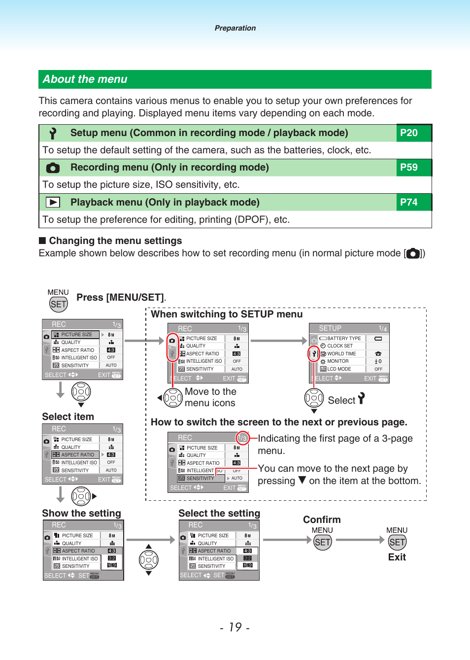 About the menu, Select the setting | Panasonic DMC-LS80 User Manual | Page 19 / 113