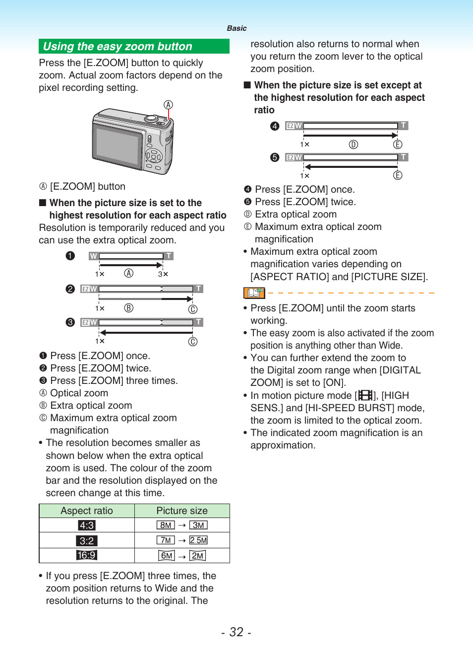 Using the easy zoom button, 5d e e | Panasonic DMC-LS80 User Manual | Page 32 / 113