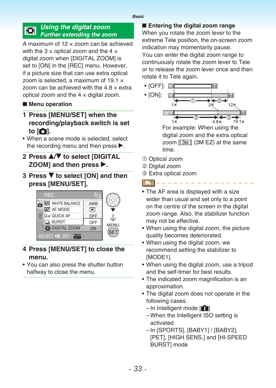 Using the digital zoom | Panasonic DMC-LS80 User Manual | Page 33 / 113