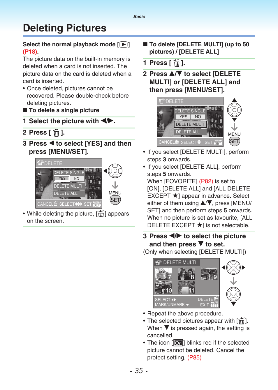 Deleting pictures, P35) | Panasonic DMC-LS80 User Manual | Page 35 / 113