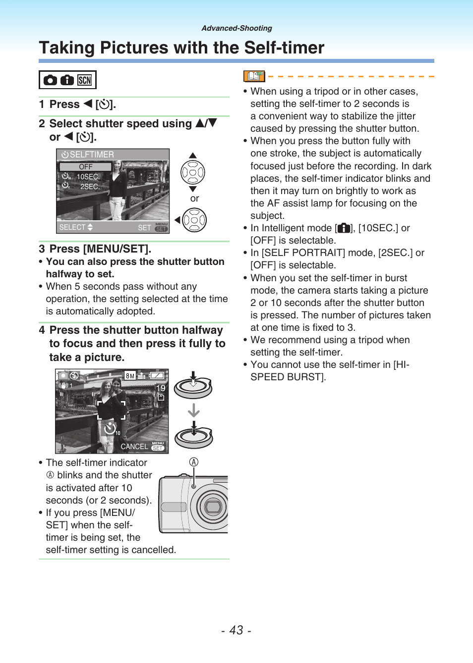Taking pictures with the self-timer, P43) | Panasonic DMC-LS80 User Manual | Page 43 / 113