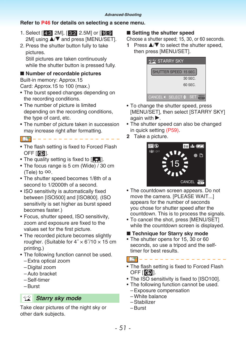 Starry sky mode | Panasonic DMC-LS80 User Manual | Page 51 / 113