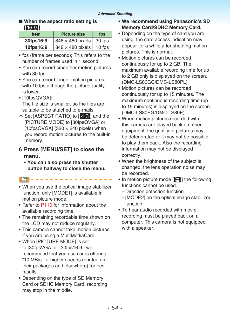 Panasonic DMC-LS80 User Manual | Page 54 / 113