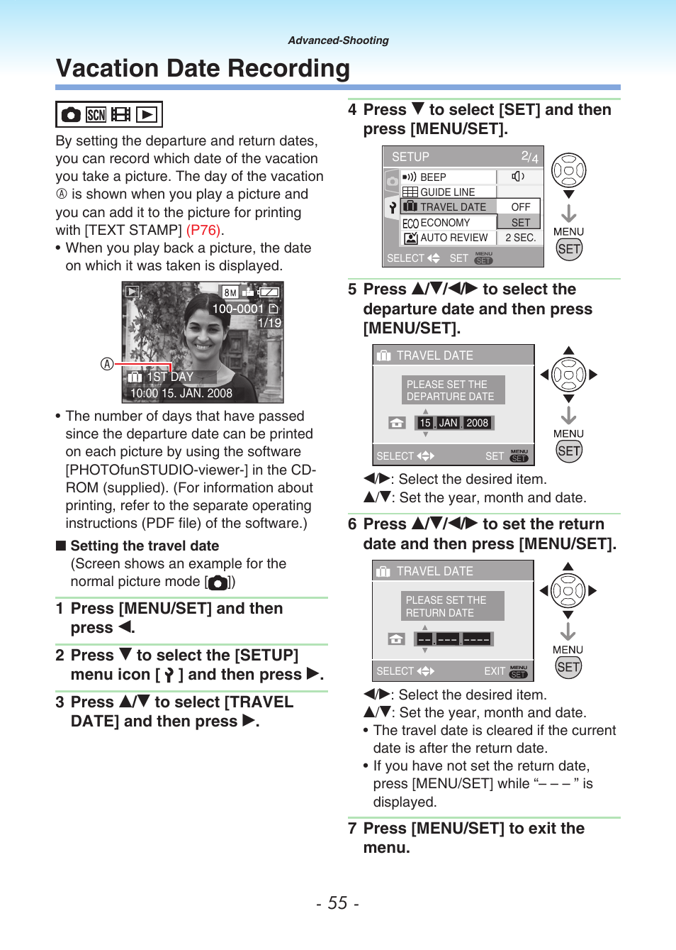 Vacation date recording | Panasonic DMC-LS80 User Manual | Page 55 / 113