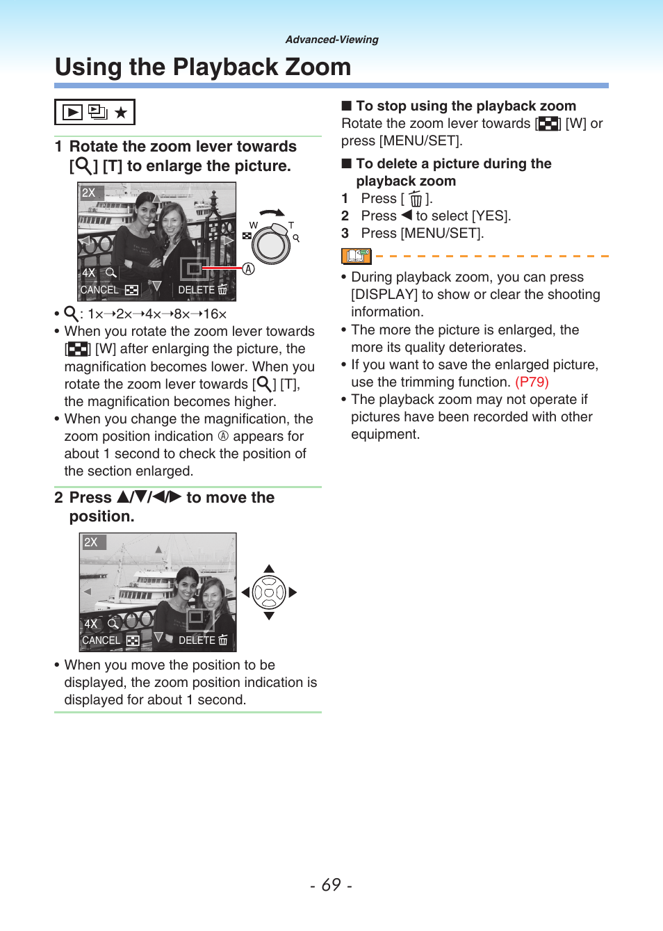 Using the playback zoom | Panasonic DMC-LS80 User Manual | Page 69 / 113