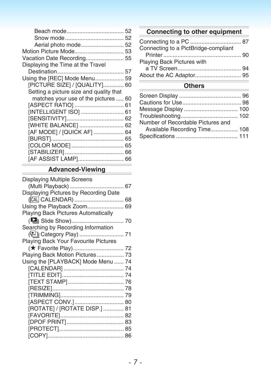 Panasonic DMC-LS80 User Manual | Page 7 / 113