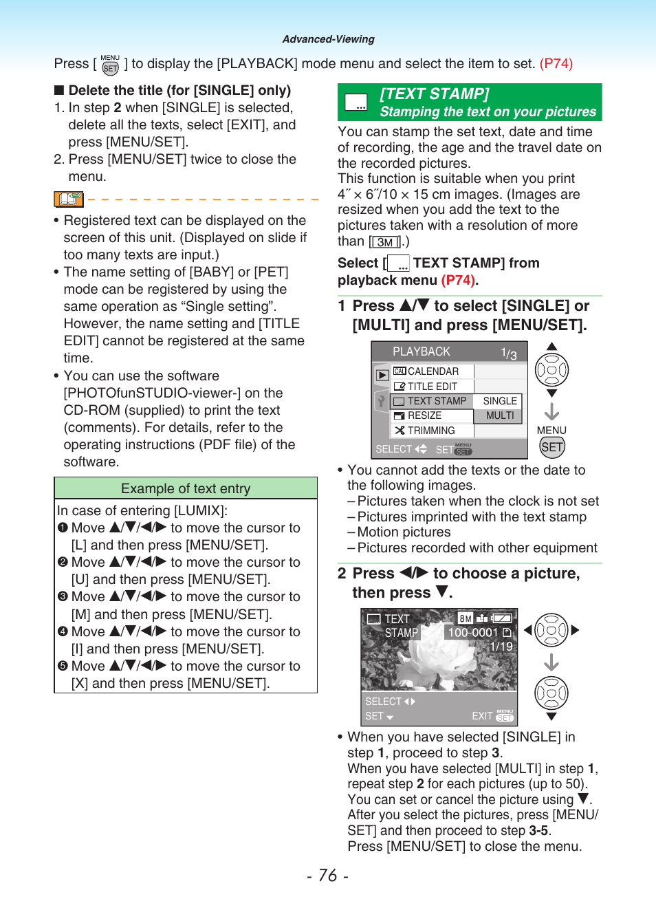 Text stamp | Panasonic DMC-LS80 User Manual | Page 76 / 113