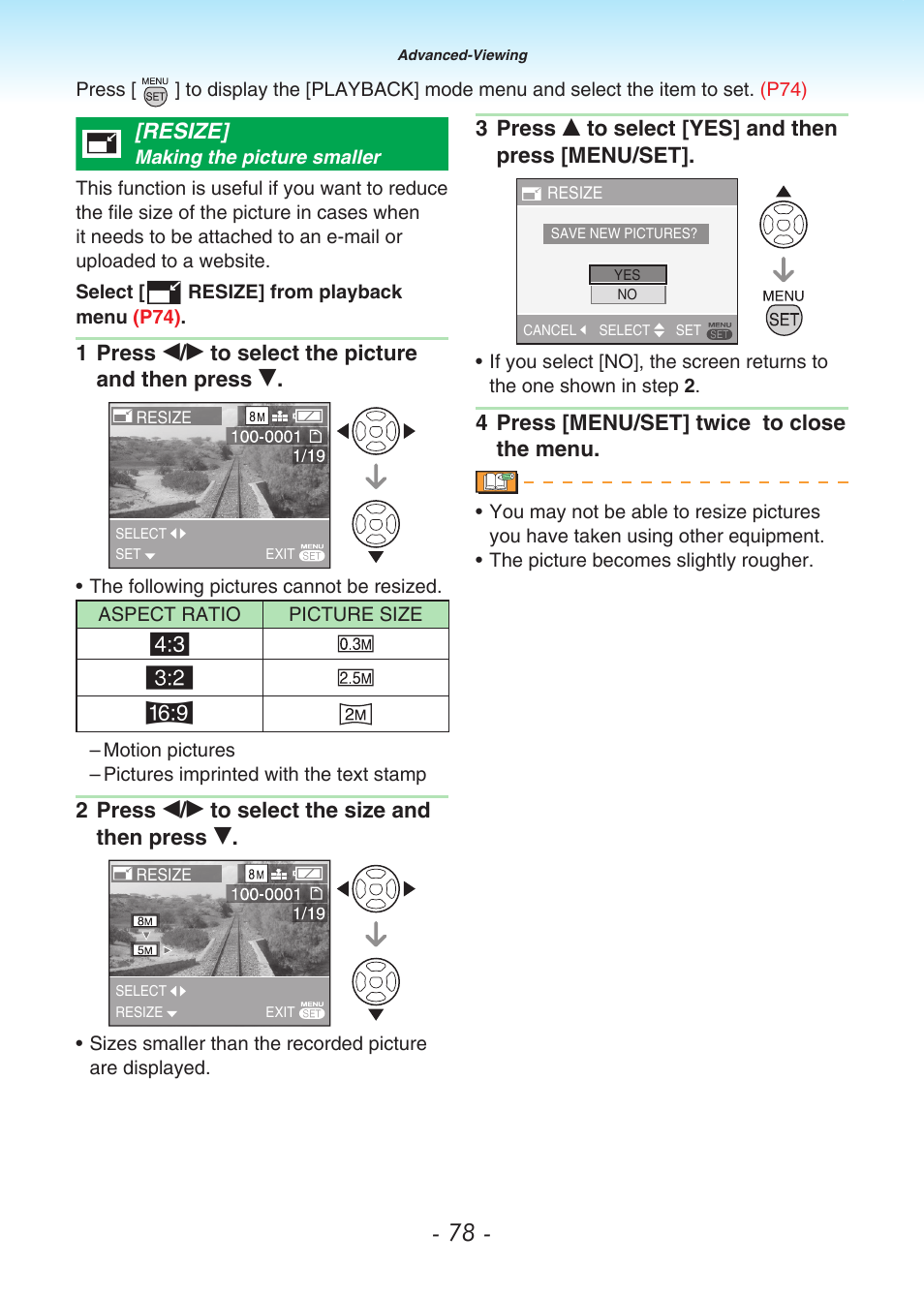 Resize, P78) | Panasonic DMC-LS80 User Manual | Page 78 / 113