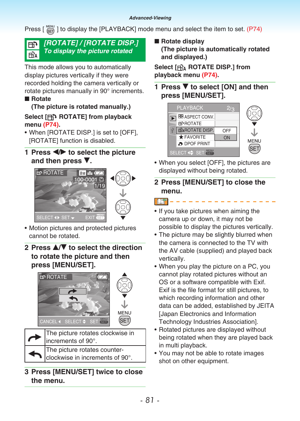 Rotate] / [rotate disp, P81) | Panasonic DMC-LS80 User Manual | Page 81 / 113