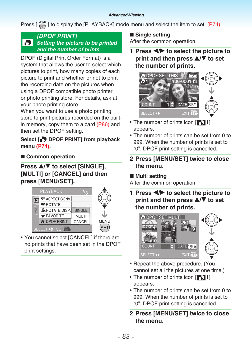 Dpof print, P83) | Panasonic DMC-LS80 User Manual | Page 83 / 113