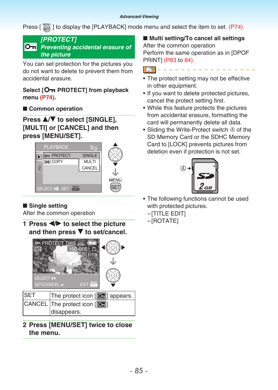 Protect | Panasonic DMC-LS80 User Manual | Page 85 / 113