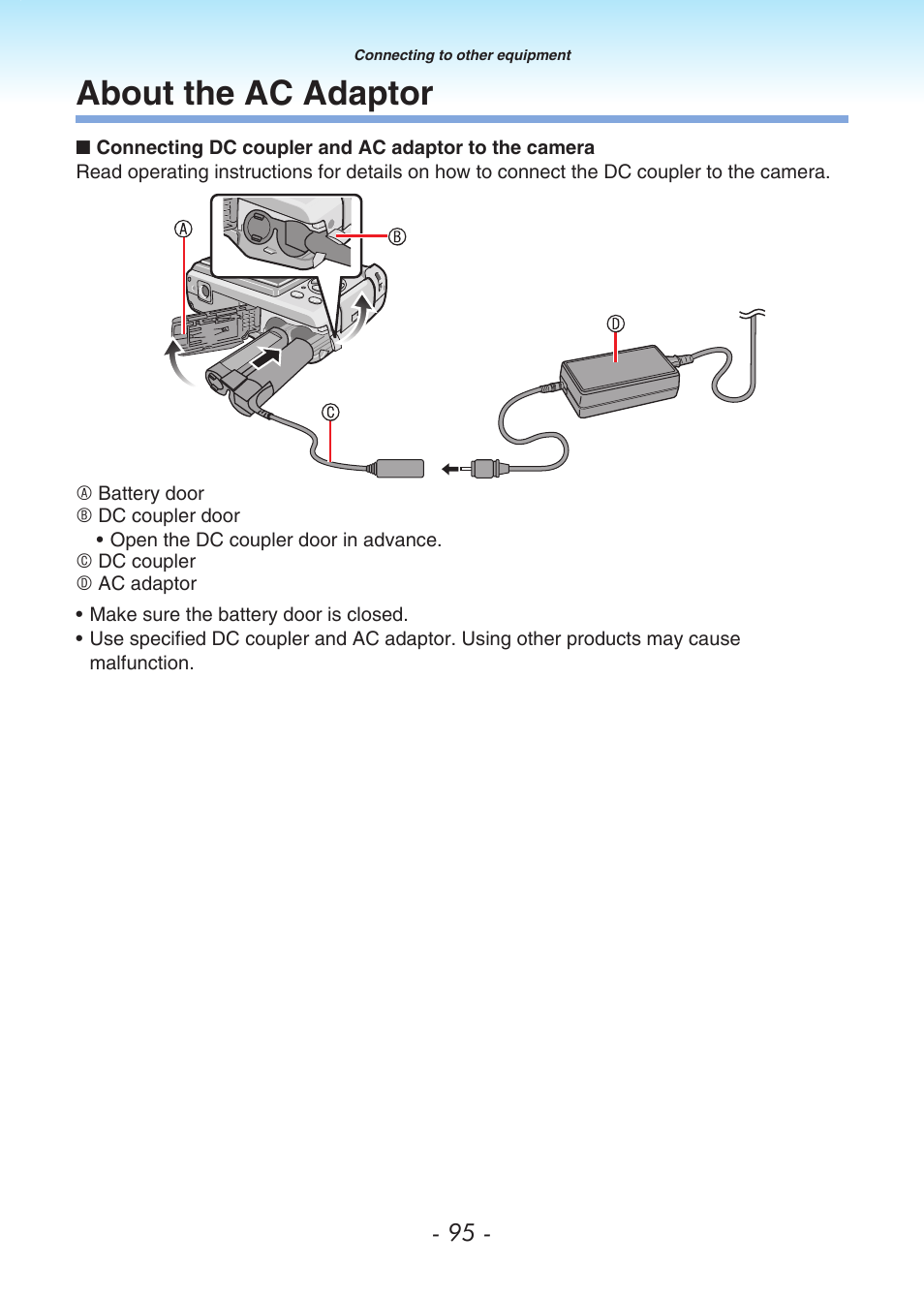 About the ac adaptor | Panasonic DMC-LS80 User Manual | Page 95 / 113