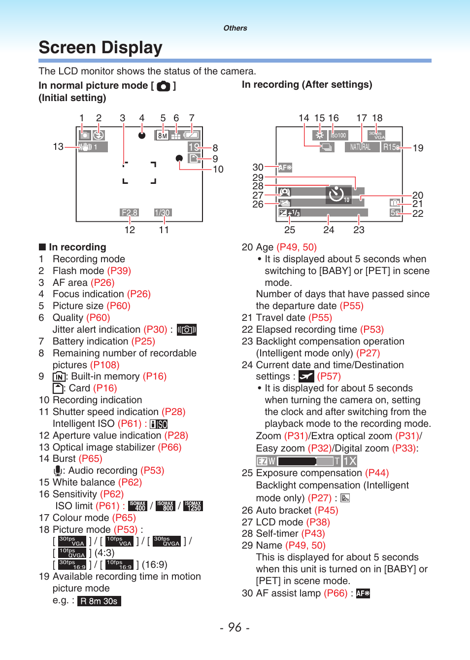 Screen display | Panasonic DMC-LS80 User Manual | Page 96 / 113