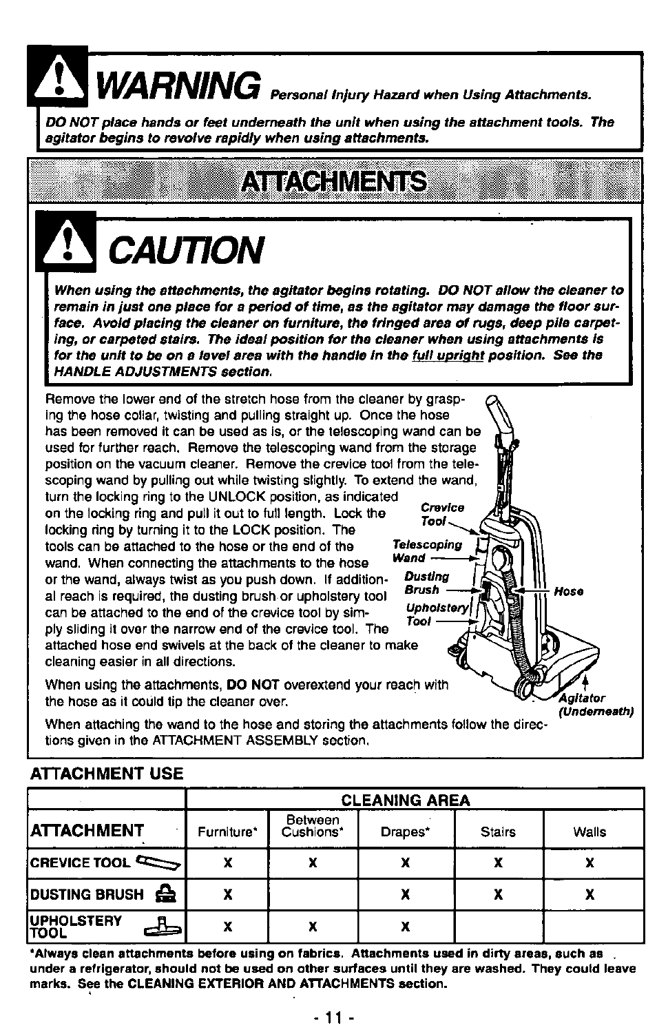 Caution, Attachment use, Attachments | Warning, Rawagi^mentsi | Panasonic Ultra Pro MC-V300 User Manual | Page 11 / 40