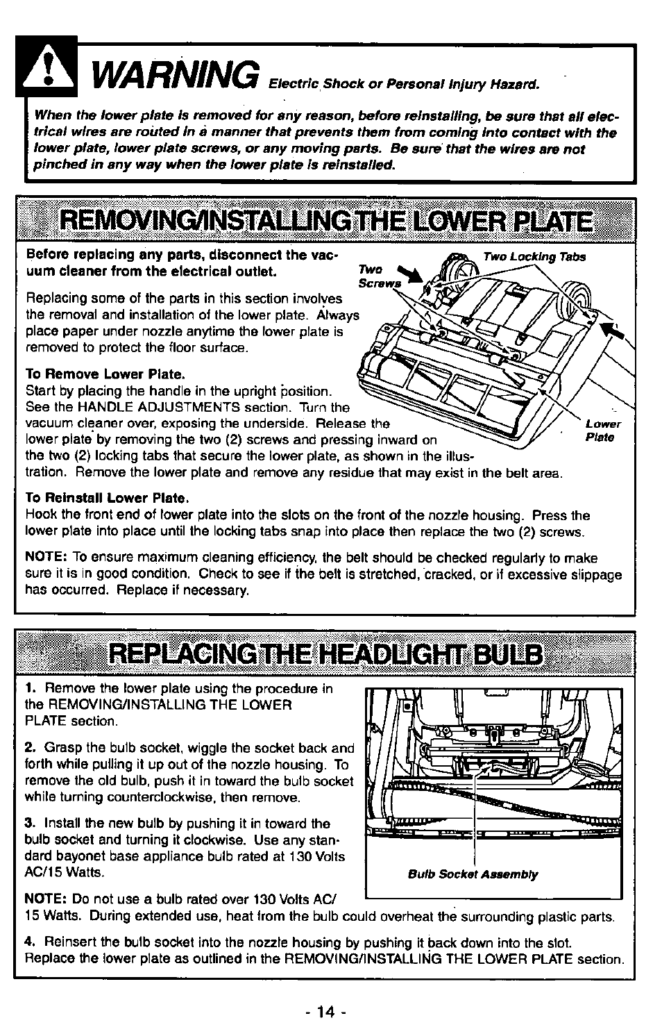 Warning, Irepimcimgime4readlllglfnbul!b | Panasonic Ultra Pro MC-V300 User Manual | Page 14 / 40