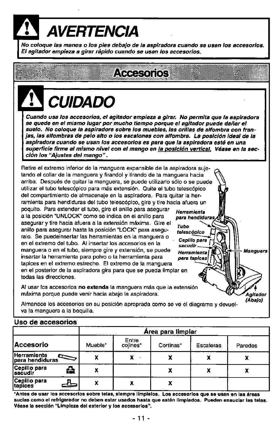 Avertencia, Cuidado, Uso de accesorios | Panasonic Ultra Pro MC-V300 User Manual | Page 31 / 40